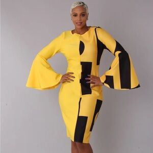 Yellow and Black Bell Sleeve Dress